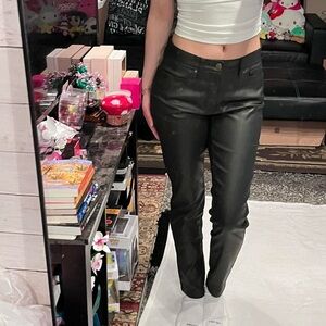 ana black faux leather skinny jean pants